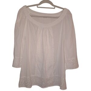 Indigo Soul Women's 2XL White Eyelet Cottagecore Coastal Spring Easter Blouse‎